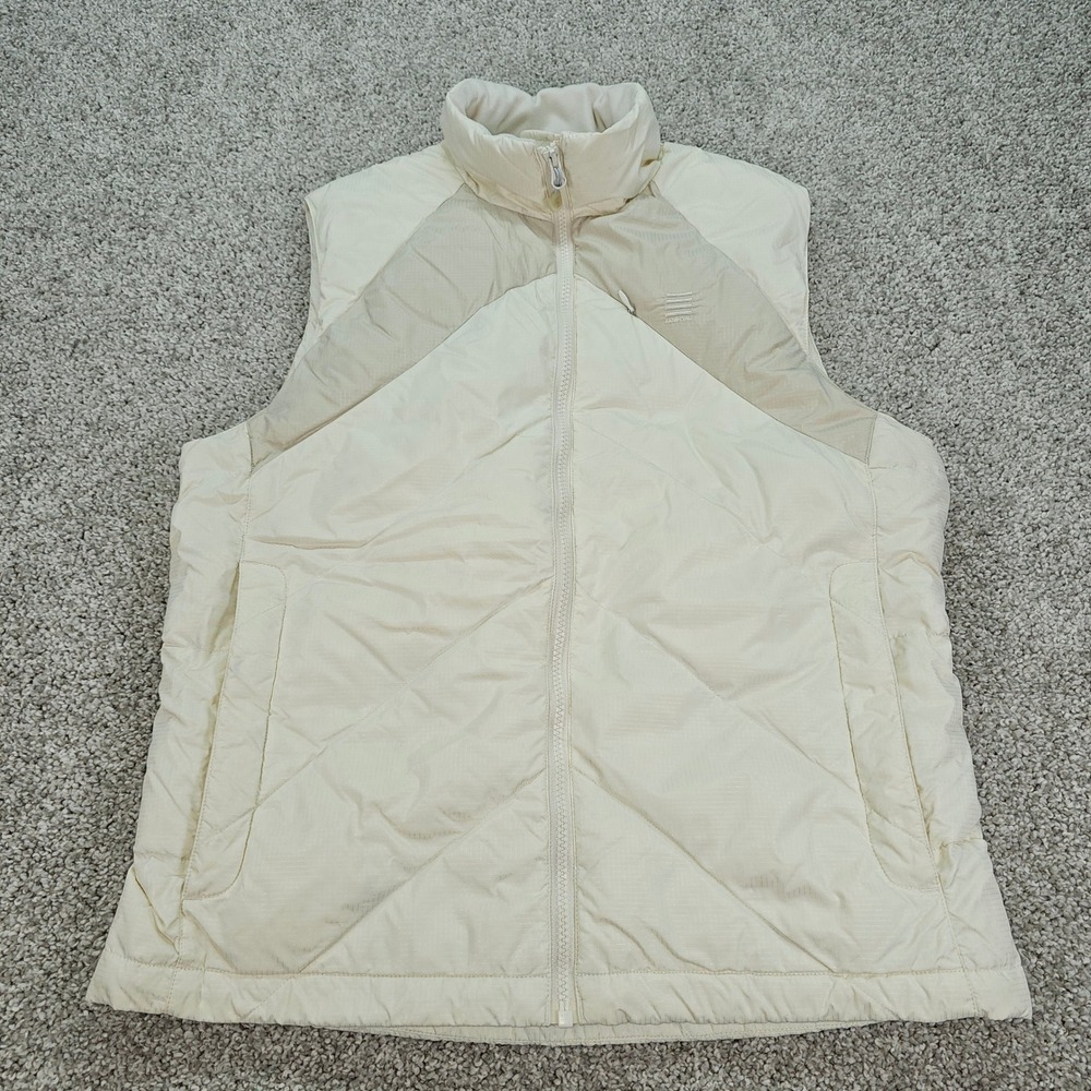 Lands End Womens Puffer Vest Cream Quilted‎ Full Zip Mock Neck Size S